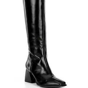 Gianni Bini Sole Sister Black Leather Knee High Boots Block Heel Size 8.5 M